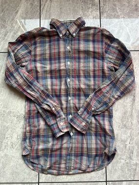 Brooks Brothers 1818 Mens Red/Navy Plaid/Check 100%Cotton Long Sleeve ButtonUp S